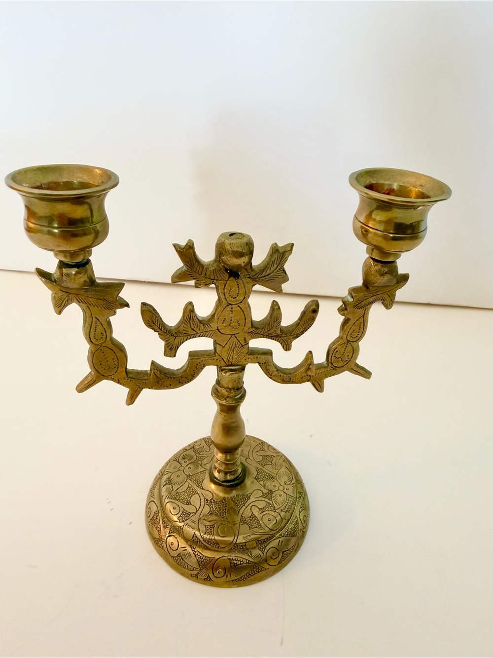 Brass Two-Arm Decorative Candle Holder - Brass